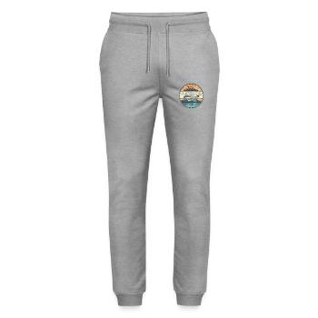 Retro Slovakia High Tatras Badge - Stanley/Stella Mover Unisex Organic Jogging Trousers - heather grey - Front - Marisol (170cm) & Nik (191cm)