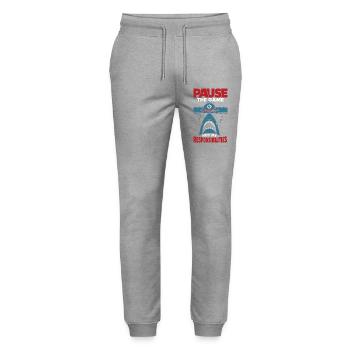 Mettez le jeu sur pause, ce n’est pas mes responsabilités - Pantalon de jogging bio MOVER Stanley/Stella unisexe - gris chiné - Devant - Marisol (170cm) & Nik (191cm)