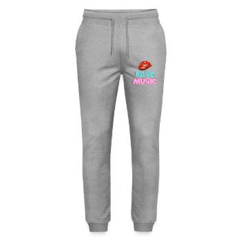 Musique rave Lèvres léopard Texte néon - Pantalon de jogging bio MOVER Stanley/Stella unisexe - gris chiné - Devant - Marisol (170cm) & Nik (191cm)
