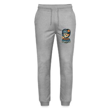 Dino Astronaut – Große Abenteuer starten klein - Stanley/Stella Unisex Bio Jogginghose Mover  - Grau meliert - Vorne - Marisol (170cm) & Nik (191cm)