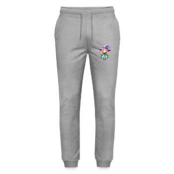 Petite Sorcière au Chapeau et Baguette Violets – Magique - Pantalon de jogging bio MOVER Stanley/Stella unisexe - gris chiné - Devant - Marisol (170cm) & Nik (191cm)