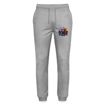 Teddy Bear DJ Neon Splash - Stanley/Stella Mover Unisex Organic Jogging Trousers - heather grey - Front - Marisol (170cm) & Nik (191cm)