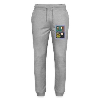 A short story in two illustrations - Stanley/Stella Mover Unisex Organic Jogging Trousers - heather grey - Front - Marisol (170cm) & Nik (191cm)