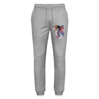 A colorful bicycle in abstraction - Stanley/Stella Mover Unisex Organic Jogging Trousers - heather grey - Front - Marisol (170cm) & Nik (191cm)