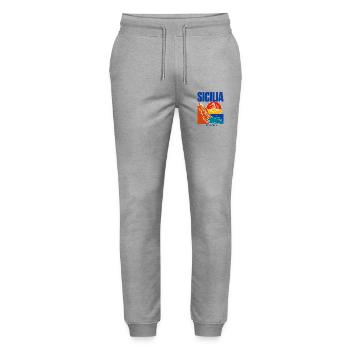 Sicilia Travel Poster, Trinacria Sicilian Flag Pri - Stanley/Stella Mover Unisex Organic Jogging Trousers - heather grey - Front - Marisol (170cm) & Nik (191cm)