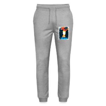 Tropischer Sonnenuntergangsliebhaber - Stanley/Stella Unisex Bio Jogginghose Mover  - Grau meliert - Vorne - Marisol (170cm) & Nik (191cm)