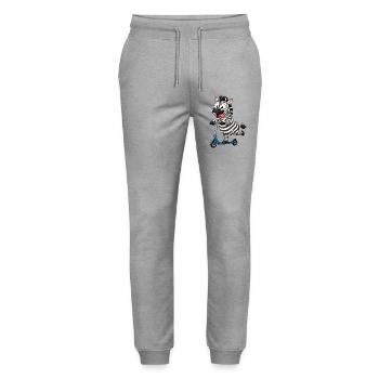 Funny Zebra on Scooter Cartoon - Stanley/Stella Mover Unisex Organic Jogging Trousers - heather grey - Front - Marisol (170cm) & Nik (191cm)