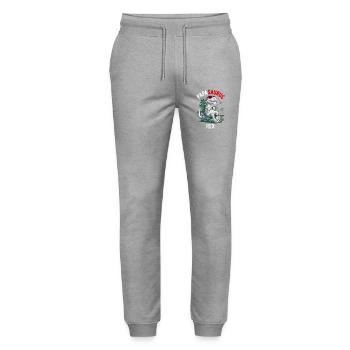 Papasaurus Rex Humor Father's Day Barbecue - Stanley/Stella Mover Unisex Organic Jogging Trousers - heather grey - Front - Marisol (170cm) & Nik (191cm)