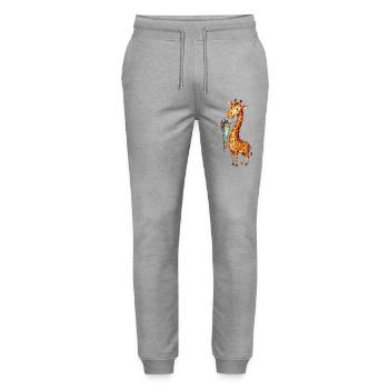 Cute Giraffe Back to School with School Cone - Stanley/Stella Mover Unisex Organic Jogging Trousers - heather grey - Front - Marisol (170cm) & Nik (191cm)