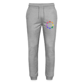 Bunter Herzkreis aus Herzen - Stanley/Stella Unisex Bio Jogginghose Mover  - Grau meliert - Vorne - Marisol (170cm) & Nik (191cm)