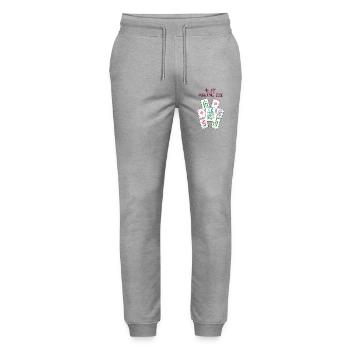 In meiner Mahjong-Ära Mahjong Spiel Social Club - Stanley/Stella Unisex Bio Jogginghose Mover  - Grau meliert - Vorne - Marisol (170cm) & Nik (191cm)