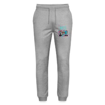 Retro Neon 80er Spielhalle - Stanley/Stella Unisex Bio Jogginghose Mover  - Grau meliert - Vorne - Marisol (170cm) & Nik (191cm)