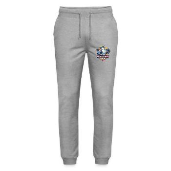 Muskelhai 3000 – Retro 80s Shark - Stanley/Stella Unisex Bio Jogginghose Mover  - Grau meliert - Vorne - Marisol (170cm) & Nik (191cm)