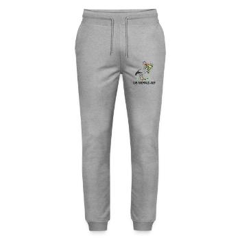 Gib niemals auf! – Lustiger Storch & Frosch - Stanley/Stella Unisex Bio Jogginghose Mover  - Grau meliert - Vorne - Marisol (170cm) & Nik (191cm)