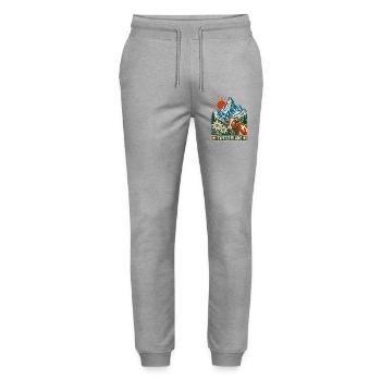 Schweizer Bergkuh im Sonnenaufgang - Stanley/Stella Unisex Bio Jogginghose Mover  - Grau meliert - Vorne - Marisol (170cm) & Nik (191cm)
