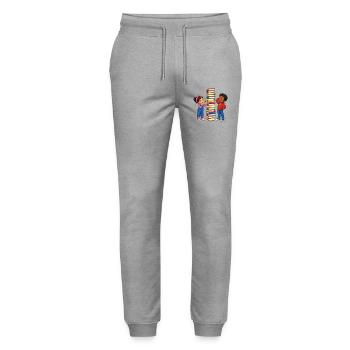 Kinder Bücherstapel Messen Lustiges Lernmotiv - Stanley/Stella Unisex Bio Jogginghose Mover  - Grau meliert - Vorne - Marisol (170cm) & Nik (191cm)
