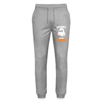 Spooky aber müde – Verschlafener Halloween-Geist - Stanley/Stella Unisex Bio Jogginghose Mover  - Grau meliert - Vorne - Marisol (170cm) & Nik (191cm)