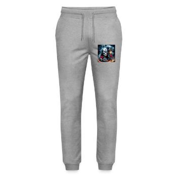 Zwillingsschädel in Flammen - Stanley/Stella Unisex Bio Jogginghose Mover  - Grau meliert - Vorne - Marisol (170cm) & Nik (191cm)