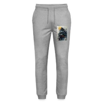 Pagode unter dem Mond in Aquarell - Stanley/Stella Unisex Bio Jogginghose Mover  - Grau meliert - Vorne - Marisol (170cm) & Nik (191cm)