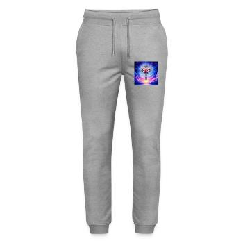 Blüten-Lotuskreuz am Sternenhimmel - Stanley/Stella Unisex Bio Jogginghose Mover  - Grau meliert - Vorne - Marisol (170cm) & Nik (191cm)