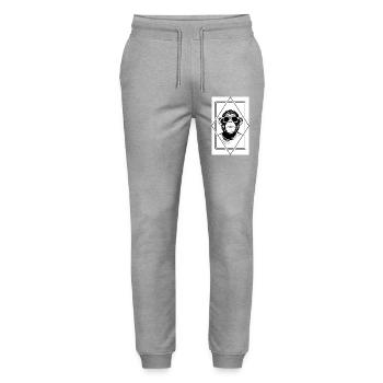 Minimalistischer Affentyp — Schlank, geometrisch, verspielt - Stanley/Stella Unisex Bio Jogginghose Mover  - Grau meliert - Vorne - Marisol (170cm) & Nik (191cm)