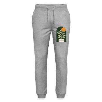 Sun plant in dark green - Stanley/Stella Mover Unisex Organic Jogging Trousers - heather grey - Front - Marisol (170cm) & Nik (191cm)