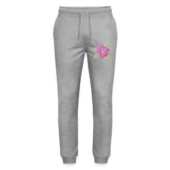 Lila Hibiskusblüte mit Knospen Illustration - Stanley/Stella Unisex Bio Jogginghose Mover  - Grau meliert - Vorne - Marisol (170cm) & Nik (191cm)
