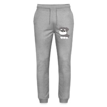 Grauer, flauschiger Schnauzer-Welpen-Charme - Stanley/Stella Unisex Bio Jogginghose Mover  - Grau meliert - Vorne - Marisol (170cm) & Nik (191cm)