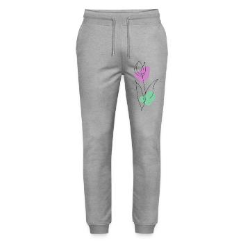 Lineart Tulip with Pastel Shapes - Stanley/Stella Mover Unisex Organic Jogging Trousers - heather grey - Front - Marisol (170cm) & Nik (191cm)
