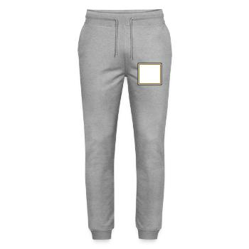 Eckiger Rahmen Gold - Wunschtext Selbst Gestalten - Stanley/Stella Unisex Bio Jogginghose Mover  - Grau meliert - Vorne - Marisol (170cm) & Nik (191cm)