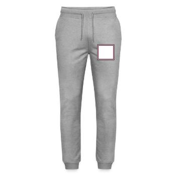 Eckiger Rahmen Bordeaux - Eigener Text Design - Stanley/Stella Unisex Bio Jogginghose Mover  - Grau meliert - Vorne - Marisol (170cm) & Nik (191cm)