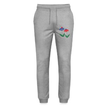Fleurs Bleu Rouge - Pantalon de jogging bio MOVER Stanley/Stella unisexe - gris chiné - Devant - Marisol (170cm) & Nik (191cm)