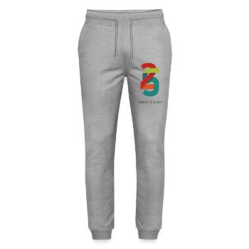 25 Years – Modern Anniversary Design - Stanley/Stella Mover Unisex Organic Jogging Trousers - heather grey - Front - Marisol (170cm) & Nik (191cm)