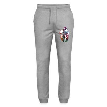 Female silhouette in colorful LOVE - Stanley/Stella Mover Unisex Organic Jogging Trousers - heather grey - Front - Marisol (170cm) & Nik (191cm)