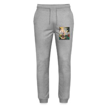 Hip Hop Graffiti Portrait with Bicycle - Stanley/Stella Mover Unisex Organic Jogging Trousers - heather grey - Front - Marisol (170cm) & Nik (191cm)
