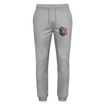 Neon lion with sunglasses - Stanley/Stella Mover Unisex Organic Jogging Trousers - heather grey - Front - Marisol (170cm) & Nik (191cm)