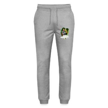 Surreal exotic collage with parrot and leaves - Stanley/Stella Mover Unisex Organic Jogging Trousers - heather grey - Front - Marisol (170cm) & Nik (191cm)