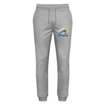 Qui a poussé l’humour drôle sur la locomotive de train - Pantalon de jogging bio MOVER Stanley/Stella unisexe - gris chiné - Devant - Marisol (170cm) & Nik (191cm)