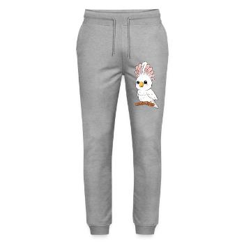 Oiseau tropical blanc rose sur branche - Pantalon de jogging bio MOVER Stanley/Stella unisexe - gris chiné - Devant - Marisol (170cm) & Nik (191cm)