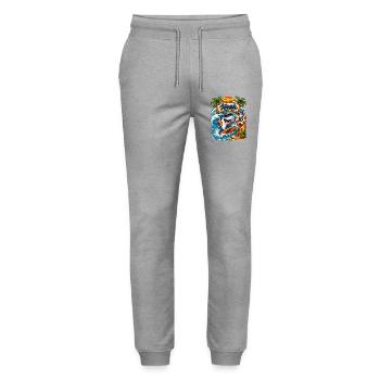 Noah Shark Surfer 10th Birthday - Stanley/Stella Mover Unisex Organic Jogging Trousers - heather grey - Front - Marisol (170cm) & Nik (191cm)