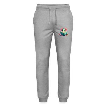 Un Axolotl comique lit un livre – Art de lecteur geek - Pantalon de jogging bio MOVER Stanley/Stella unisexe - gris chiné - Devant - Marisol (170cm) & Nik (191cm)