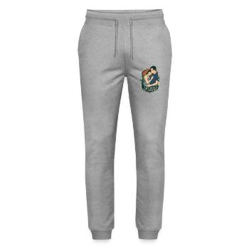 Paar unterwegs – Retro-Leben zusammen - Stanley/Stella Unisex Bio Jogginghose Mover  - Grau meliert - Vorne - Marisol (170cm) & Nik (191cm)