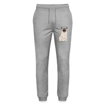 Lustiger Mops mit großer Nerd-Brille - Stanley/Stella Unisex Bio Jogginghose Mover  - Grau meliert - Vorne - Marisol (170cm) & Nik (191cm)
