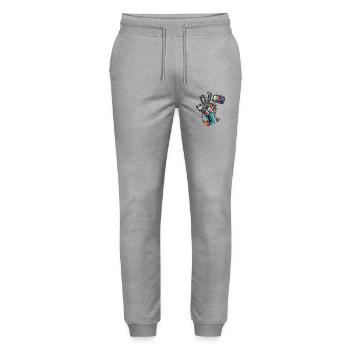 80er 90er Retro Technik & Gaming - Stanley/Stella Unisex Bio Jogginghose Mover  - Grau meliert - Vorne - Marisol (170cm) & Nik (191cm)