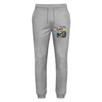 Jesus ist der Weg – Kreuzpfad - Stanley/Stella Unisex Bio Jogginghose Mover  - Grau meliert - Vorne - Marisol (170cm) & Nik (191cm)