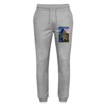 Coastal Peak mit Wildblumen - Stanley/Stella Unisex Bio Jogginghose Mover  - Grau meliert - Vorne - Marisol (170cm) & Nik (191cm)