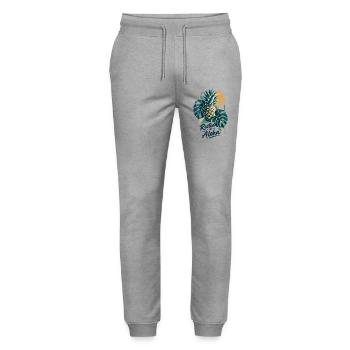 Minimalistische Monstera & Ananas: Aloha Vibe - Stanley/Stella Unisex Bio Jogginghose Mover  - Grau meliert - Vorne - Marisol (170cm) & Nik (191cm)
