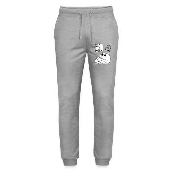 Dein Miautag: Entspann dich bei der Katze - Stanley/Stella Unisex Bio Jogginghose Mover  - Grau meliert - Vorne - Marisol (170cm) & Nik (191cm)