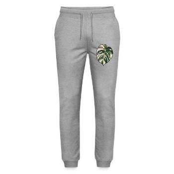 Monstera-Variegated Leaf Silhouette - Stanley/Stella Unisex Bio Jogginghose Mover  - Grau meliert - Vorne - Marisol (170cm) & Nik (191cm)