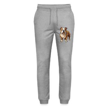 Bulldog-Hund-Stand - Stanley/Stella Unisex Bio Jogginghose Mover  - Grau meliert - Vorne - Marisol (170cm) & Nik (191cm)